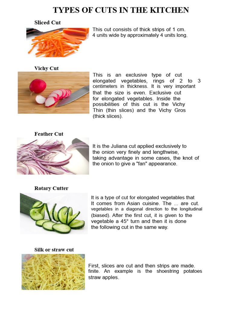 Essential Kitchen Cutting Techniques | PDF | Vegetables | European Cuisine