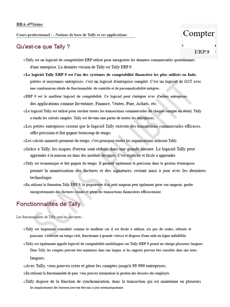 Introduction à Tally ERP 9 et ses avantages | PDF | Banques | Progiciel ...