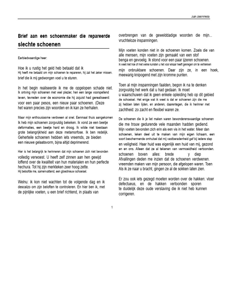 Brief Aan Een Schoenmaker | PDF