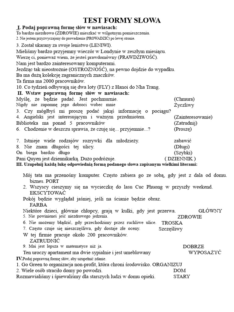 Test Formy Słowa 1 | PDF