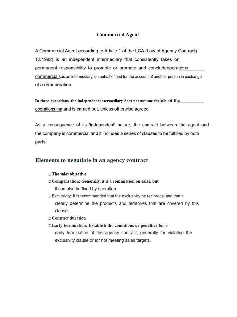 What Is A Commercial Agent and Types of Agents | PDF