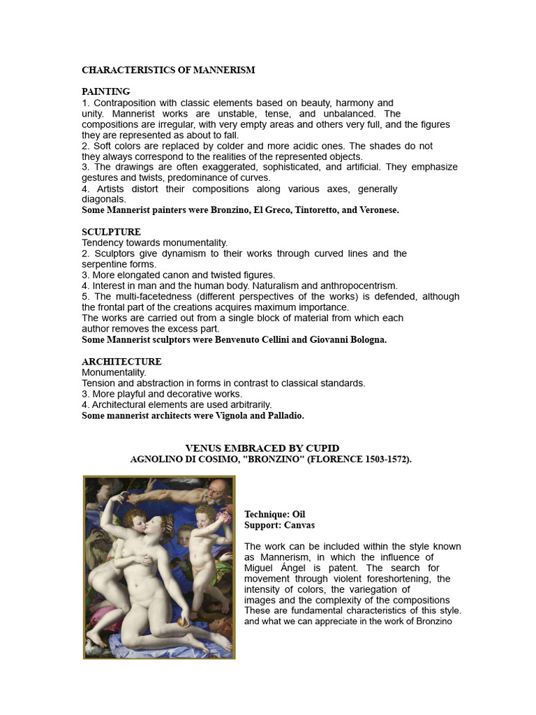 Key Characteristics of Mannerism | PDF | The Arts