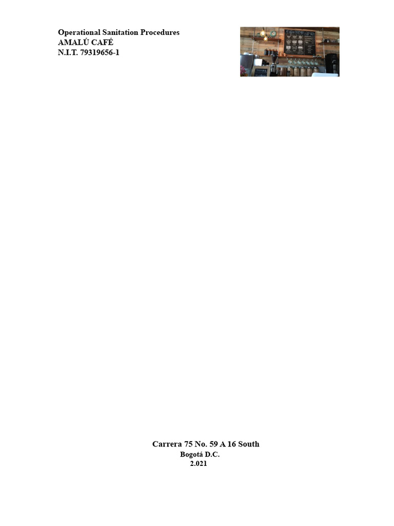 Amalú Café Sanitation Procedures | PDF | Waste | Disinfectant