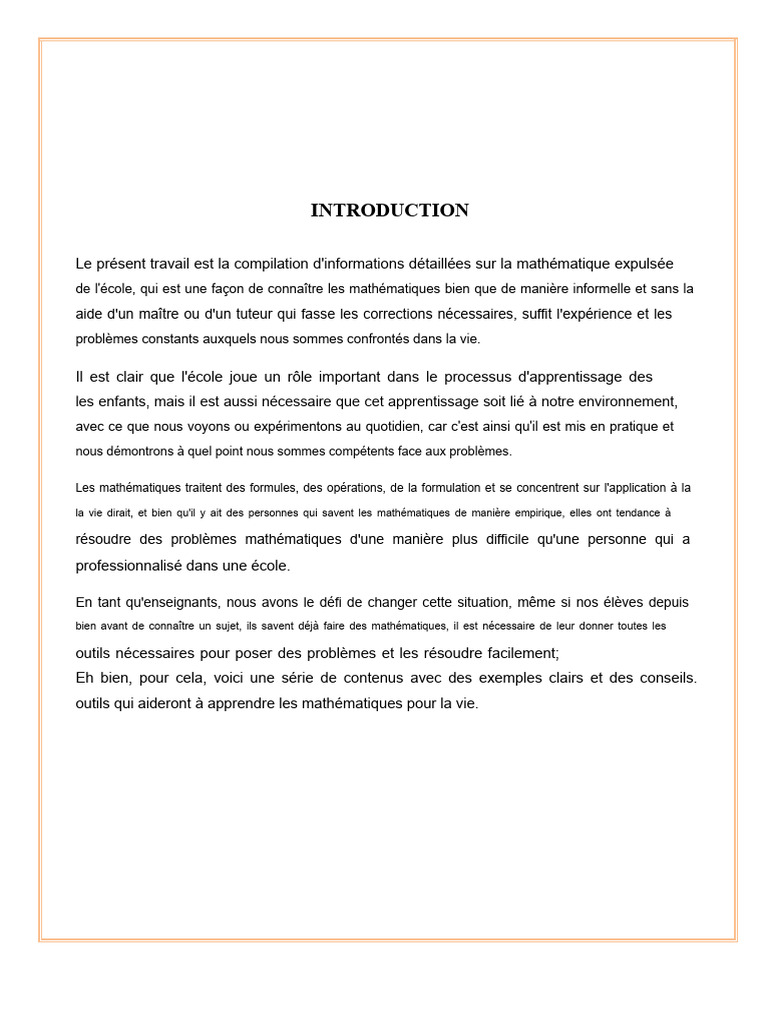 Mathématiques informelles : apprentissage et défis | PDF ...