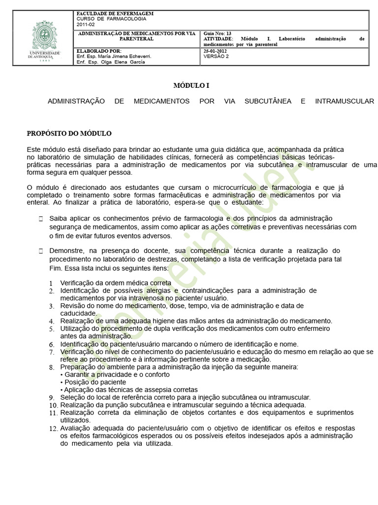 Guia de Administração de Medicamentos IM IV SC ID | PDF | Enfermagem