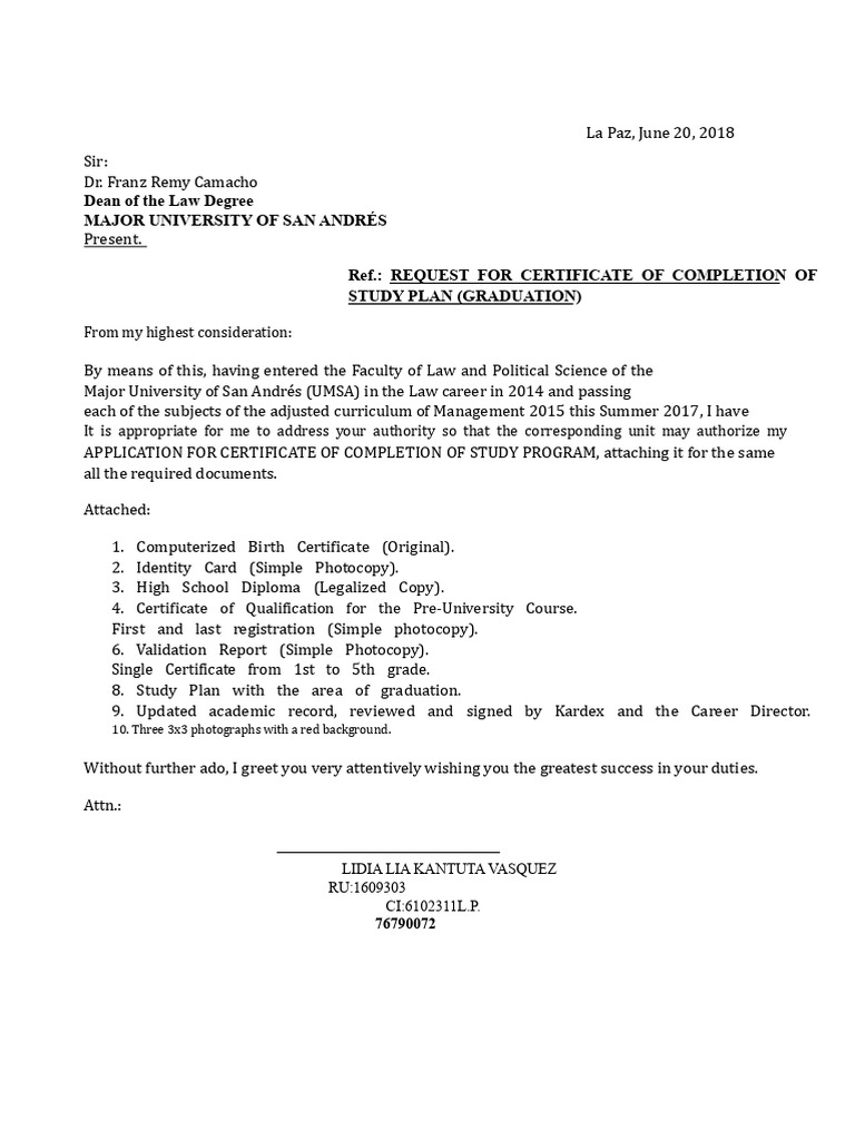 Request For Certificate of Completion of Study Program (Graduation) | PDF