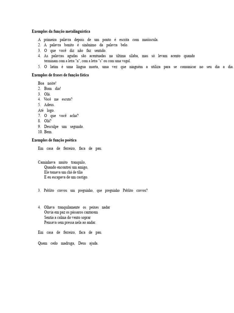 Exemplos de Função Metalinguística | PDF