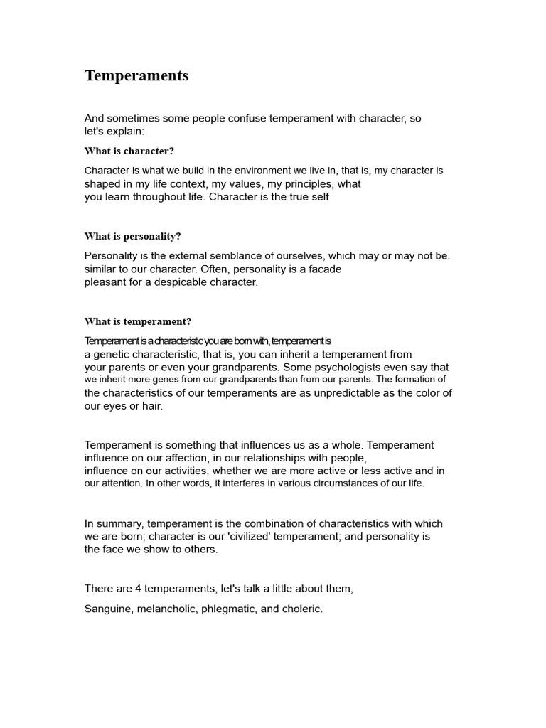 Understanding Temperaments: Sanguine, Melancholic, Phlegmatic, Choleric ...