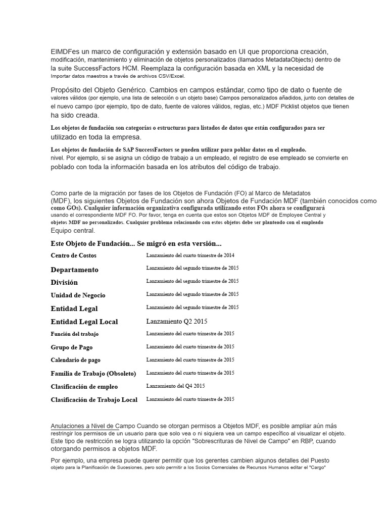 Guía sobre Objetos MDF en SuccessFactors | PDF | Xml | Microsoft Excel