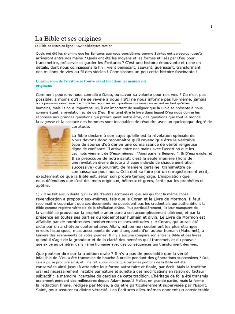 Origines et Transmission de la Bible | PDF | Nouveau testament | Canon ...