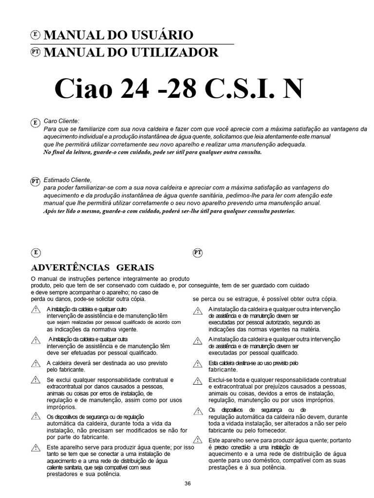 Manual da Caldeira Beretta Ciao | PDF | Termostato | Caldeira