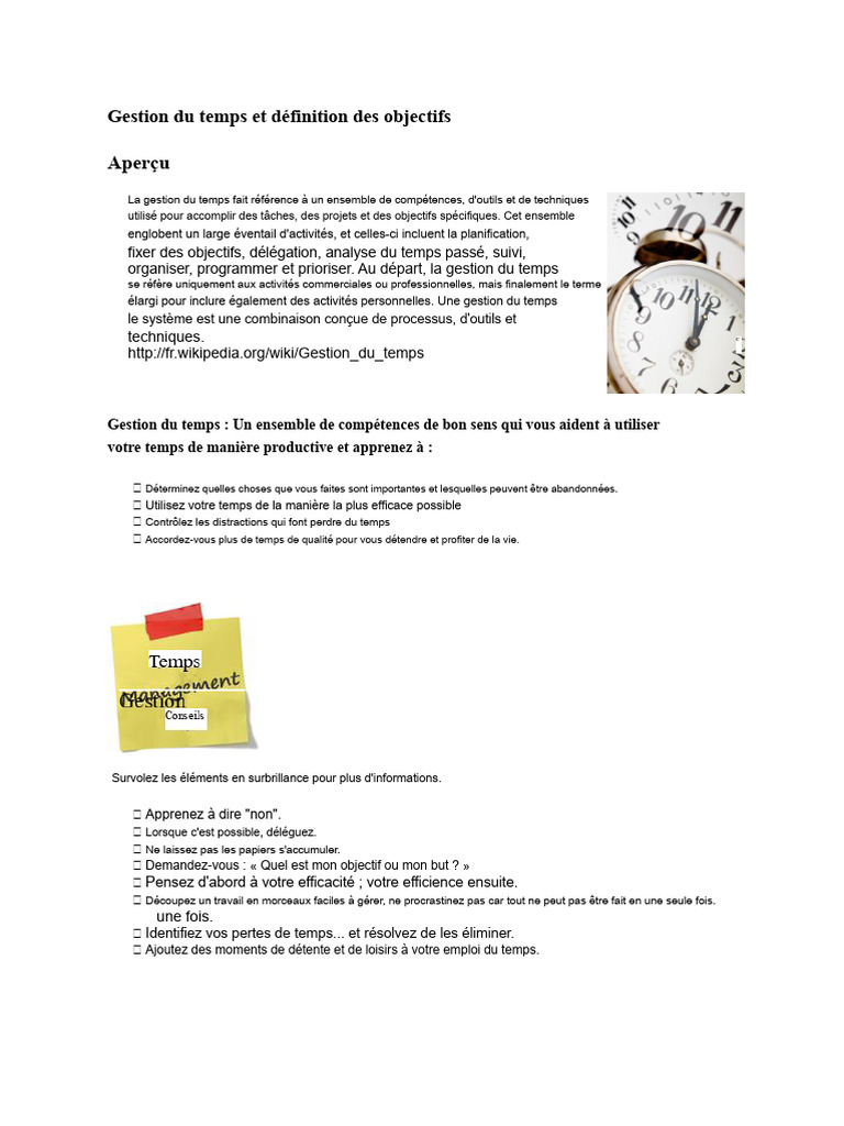 Gestion du temps et objectifs efficaces | PDF | Planification | Gestion ...
