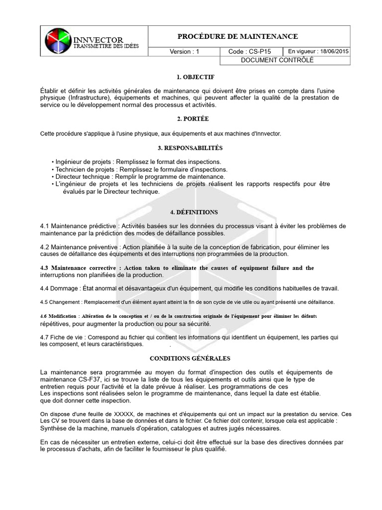 Procédure de Maintenance des Équipements | PDF | Fichier informatique ...