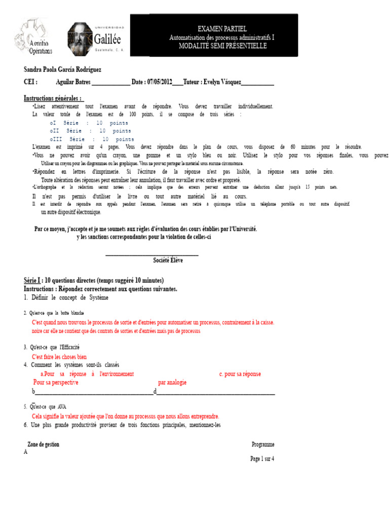 Examen Partiel Automatisation Administrative | PDF