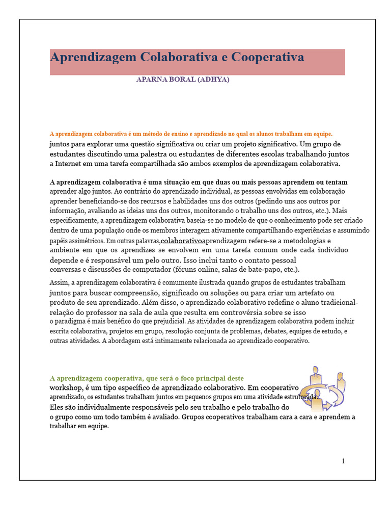 Aprendizagem Colaborativa e Cooperativa | PDF | Aprendizado | Cooperativa