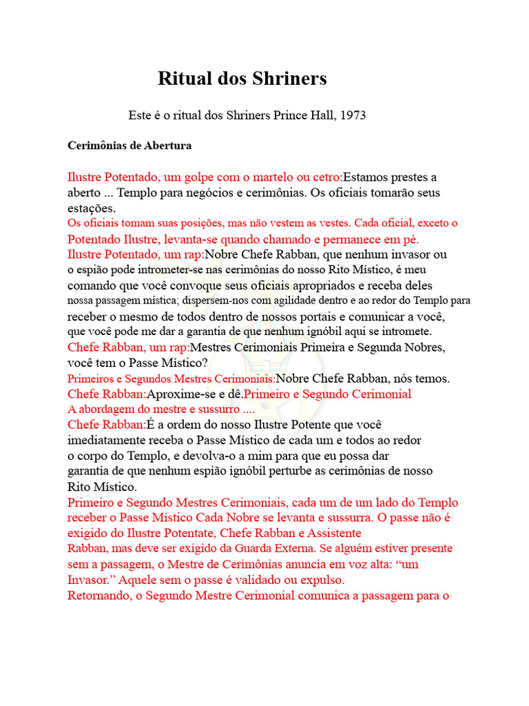 Ritual dos Shriners Prince Hall 1973 | PDF | Maomé | Fé