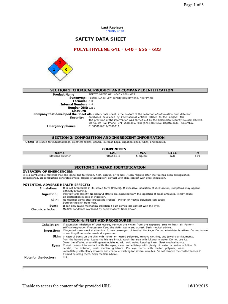 Polyethylene Safety Data Sheet | PDF | Combustion | Fires