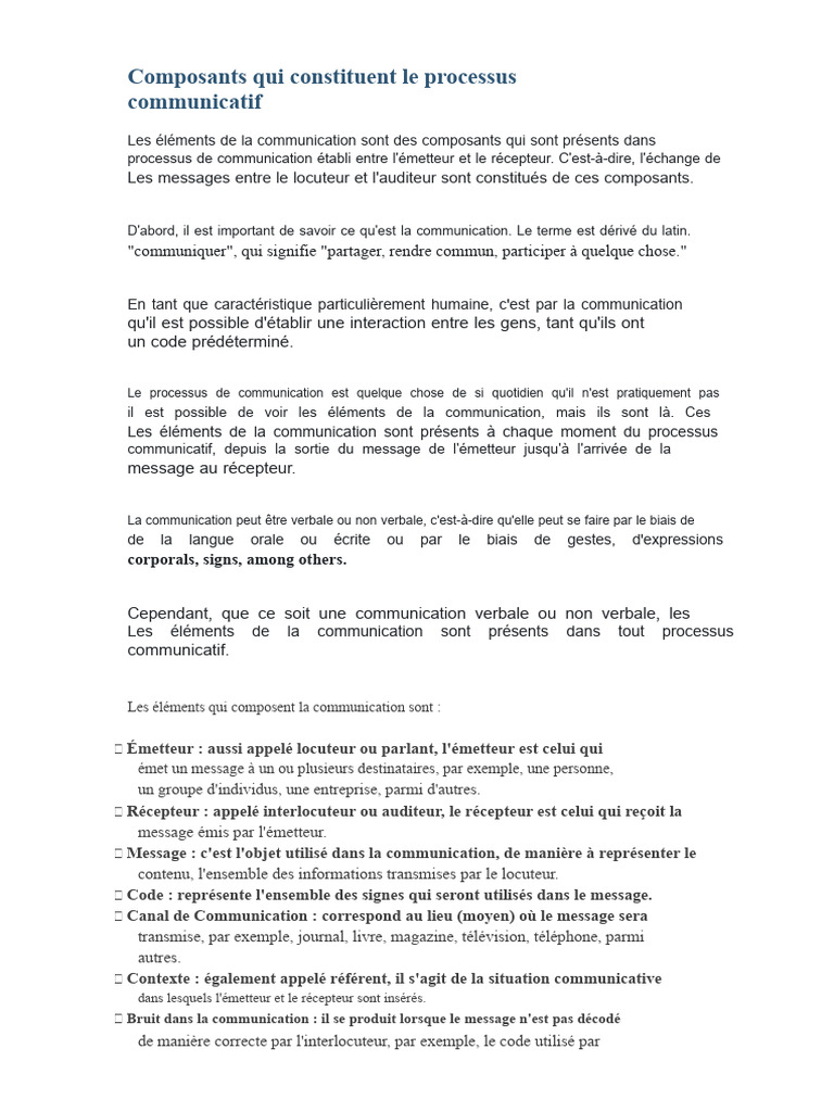 Éléments du processus communicatif | PDF