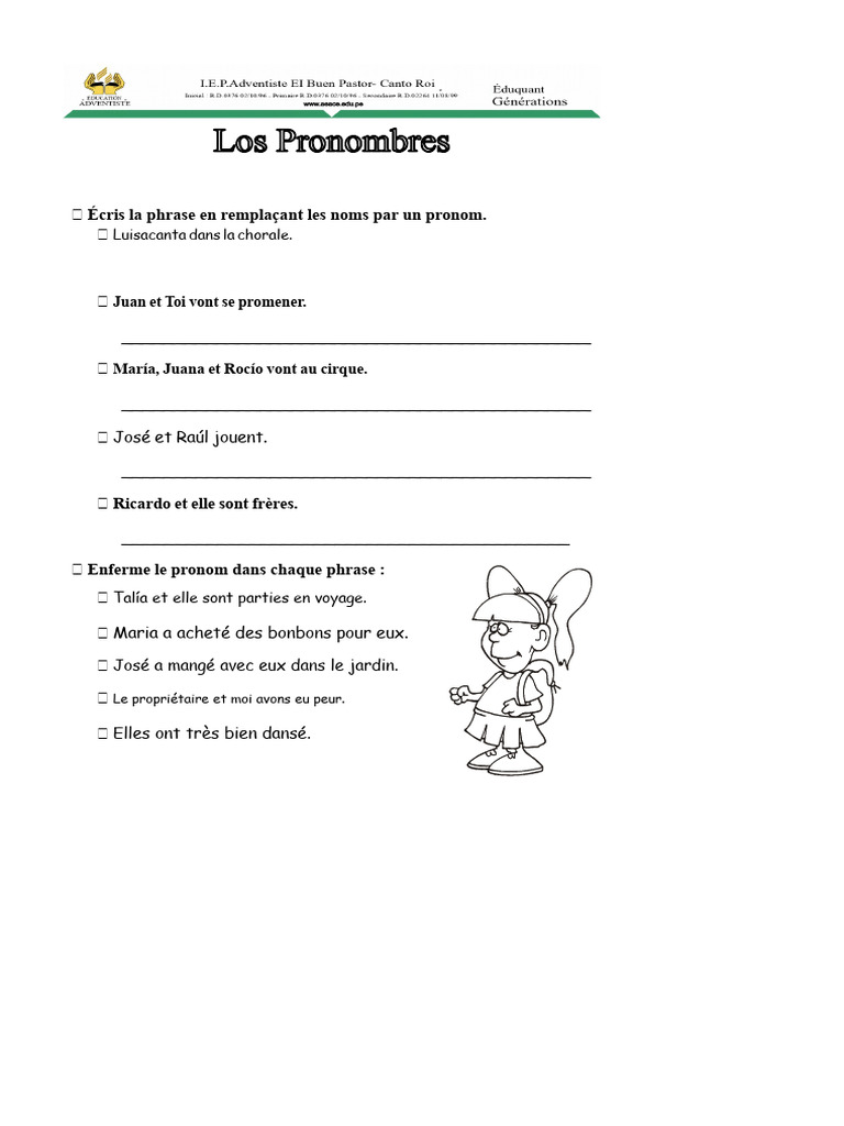 Exercices sur les pronoms personnels CE1 | PDF