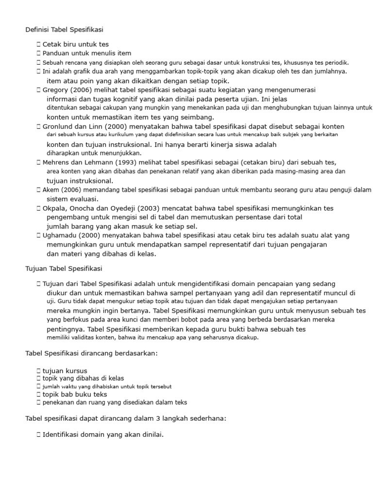 Panduan Lengkap Tabel Spesifikasi Tes | PDF