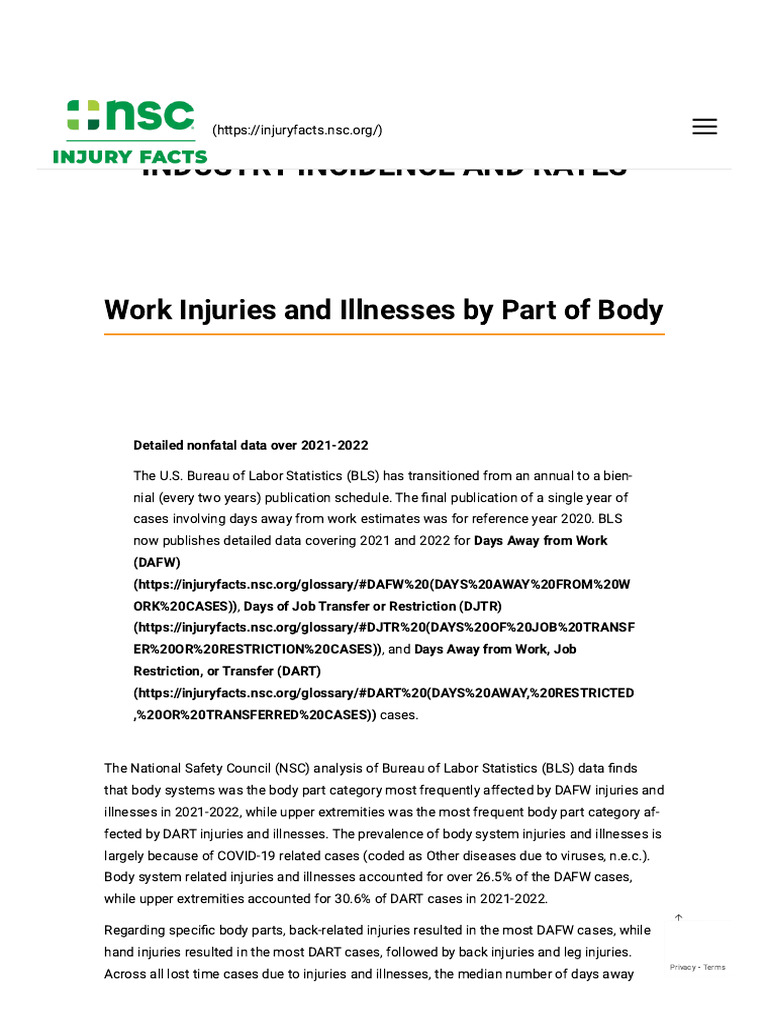 Work Injuries and Illnesses by Part of Body - Injury Facts | PDF ...