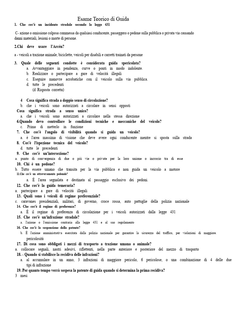 Esame Teorico Di Guida. | PDF