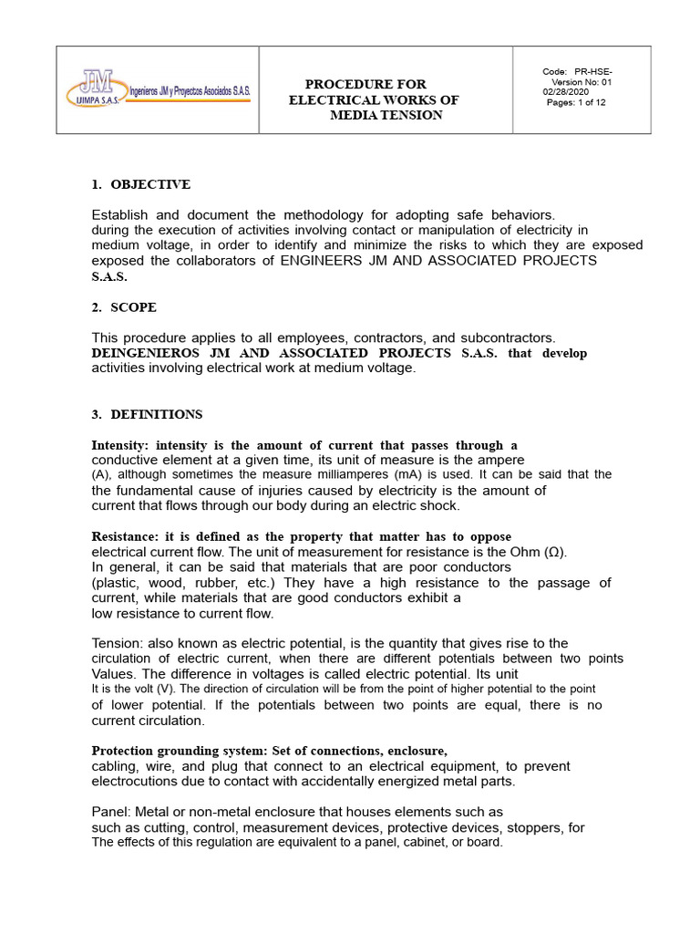 Pr-Hse-. Procedure For Medium Voltage Electrical Works | PDF | Fuse ...