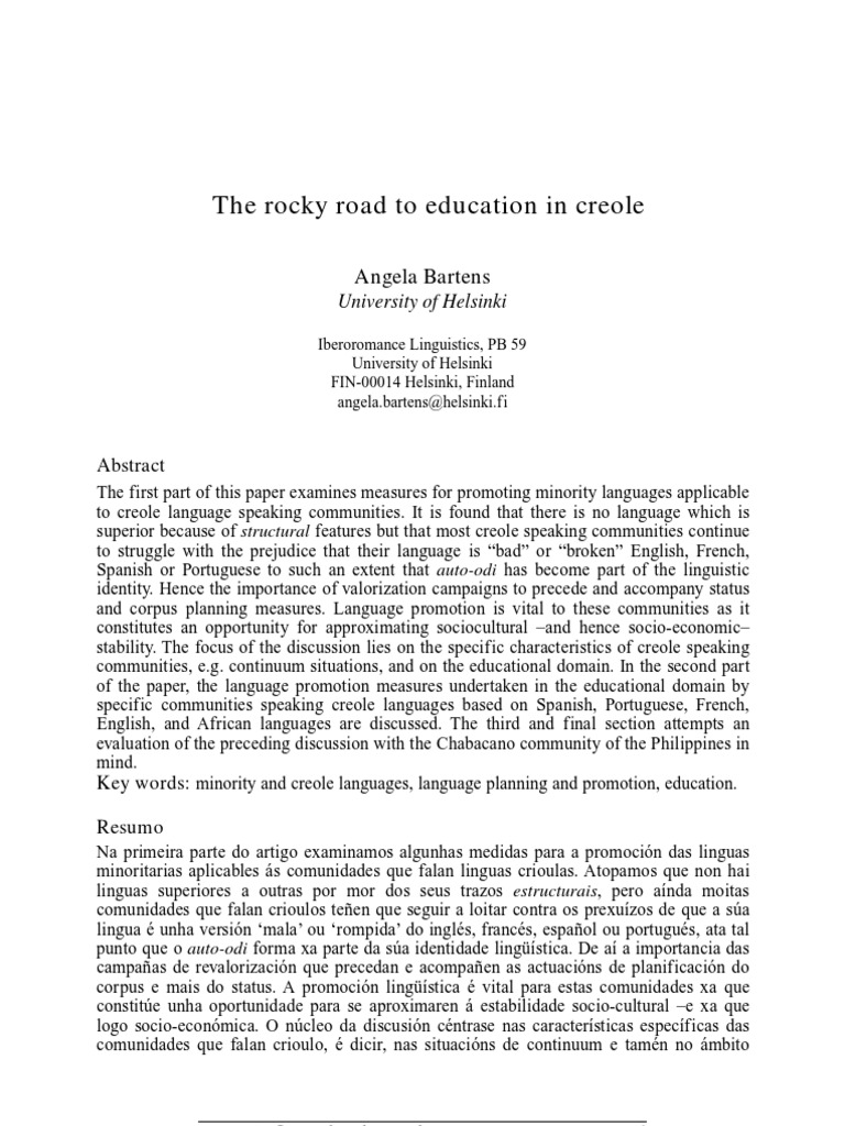 Education In Creoles Bartens English Language - 