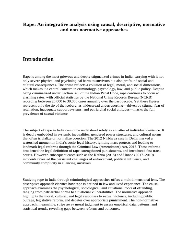 Rape in India: A Comprehensive Analysis | PDF | Rape | Crimes