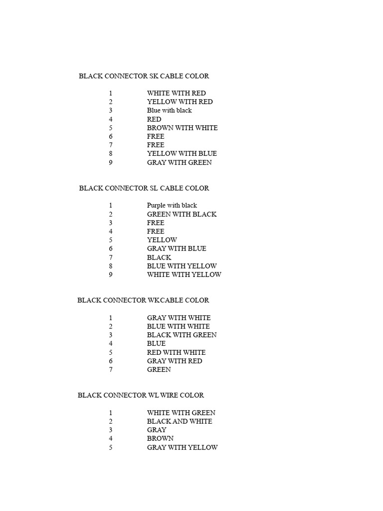 Black Connector Cable Color Codes | PDF | Components | Vehicles
