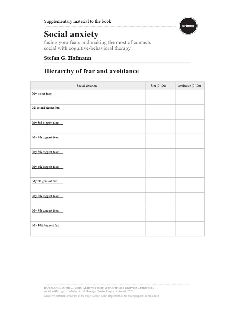 Social Anxiety Forms | PDF | Social Anxiety | Anxiety