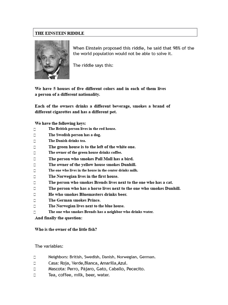 Einstein's Riddle | PDF | Drink | Coffeehouse