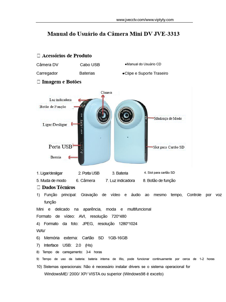 Guia Do Usuário Da Câmera Mini DV SPCA 1528 | PDF | USB | Câmera