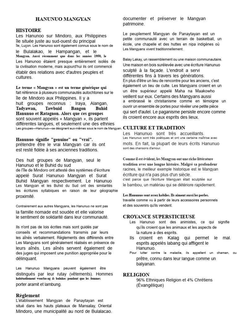 Préservation du patrimoine Hanunuo Mangyan | PDF | Anthropologie culturelle