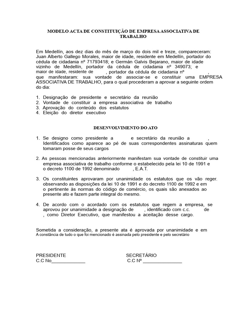 Ata de Constituição de EAT em Medellín | PDF | Contabilidade | Arbitragem