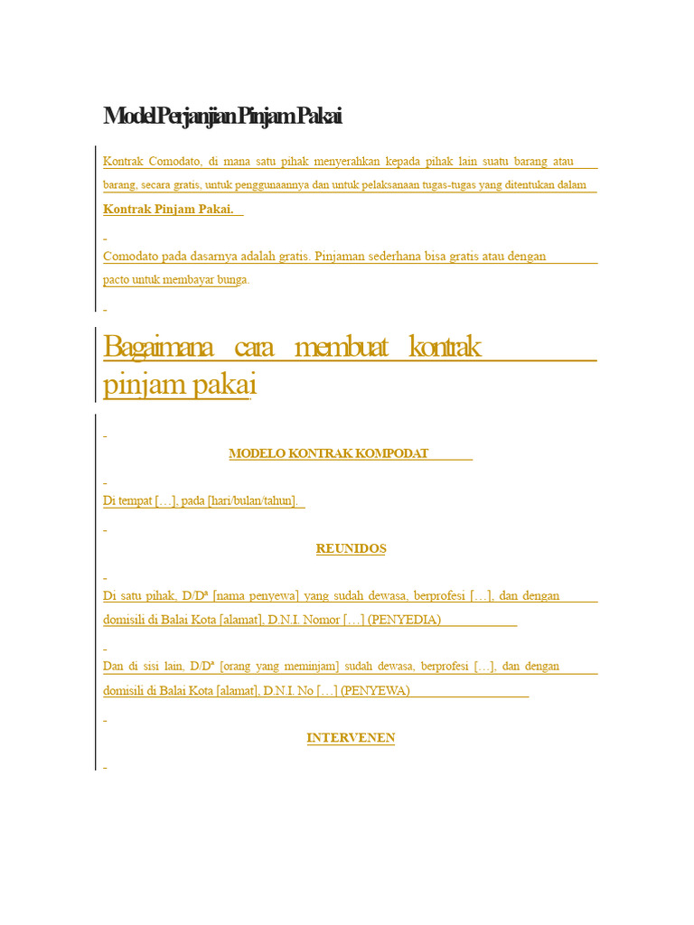 Kontrak Pinjam Pakai: Panduan Lengkap | PDF