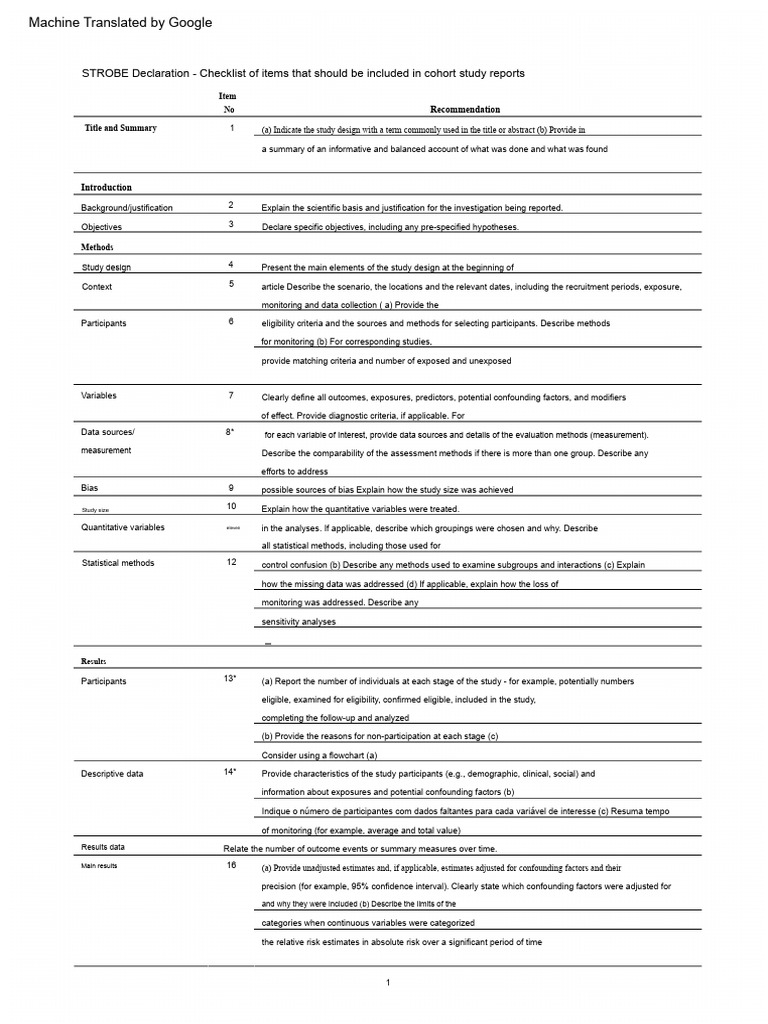 STROBE Checklist for Cohort Studies | PDF | Cohort Study | Statistics