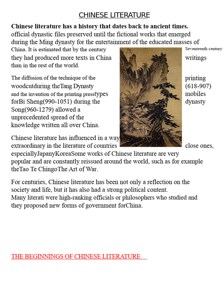 Overview of Chinese Literature History | PDF | Confucianism | Chinese ...