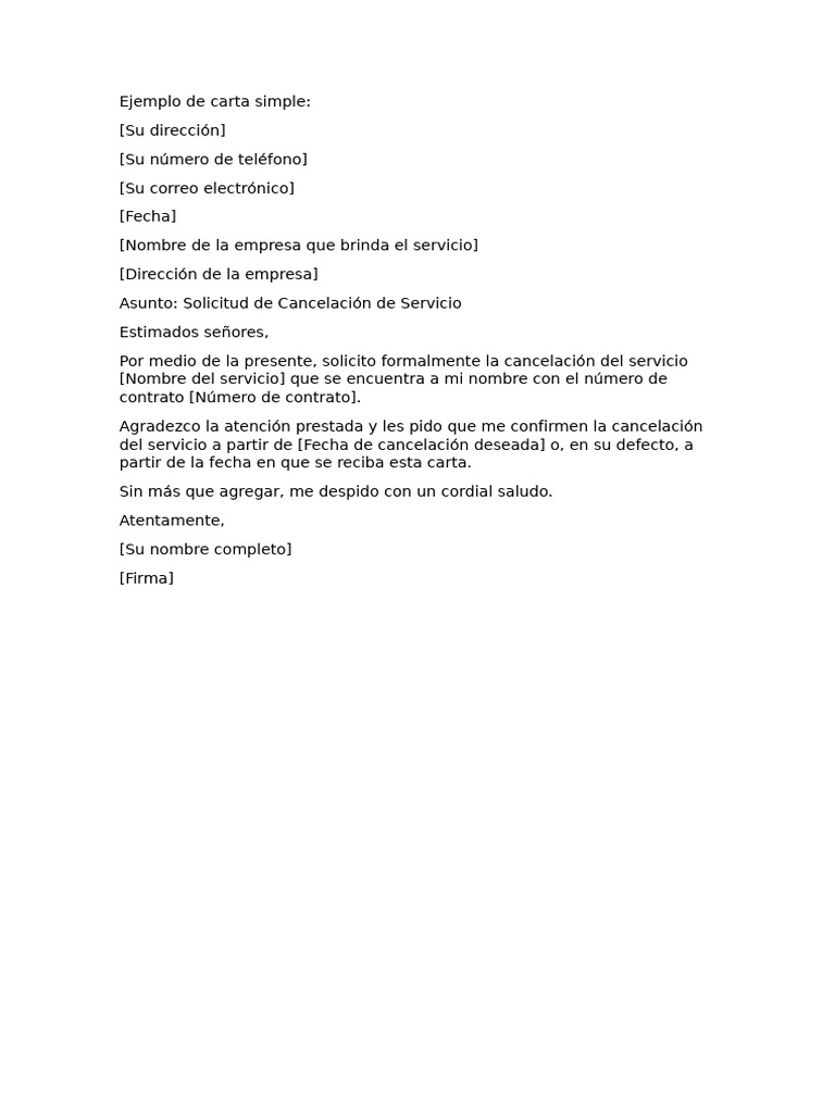 Ejemplo de carta simple de cancelación | PDF