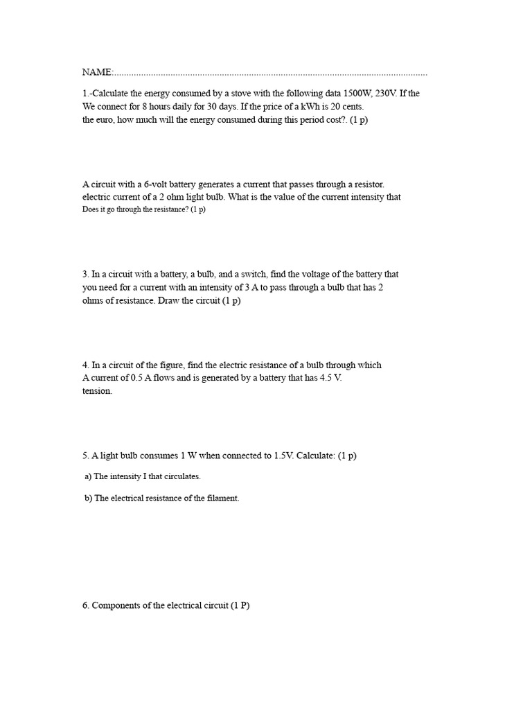 Electrical Circuit Calculations and Quiz | PDF | Electric Current ...