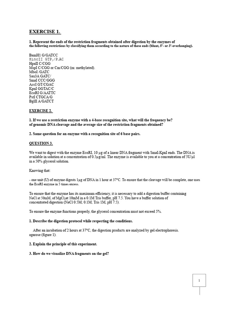 Restriction Enzyme Digestion Protocols | PDF | Molecular Cloning | Plasmid