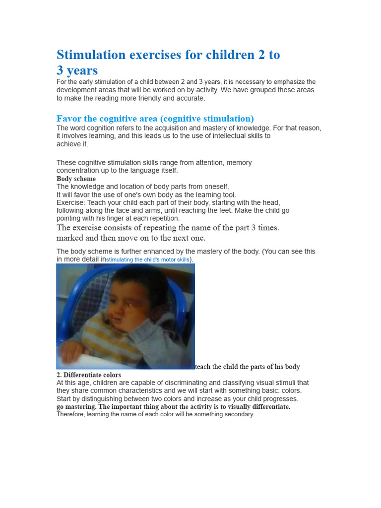 Stimulation Exercises for Kids 2-3 Years | PDF | Cognition | Attention