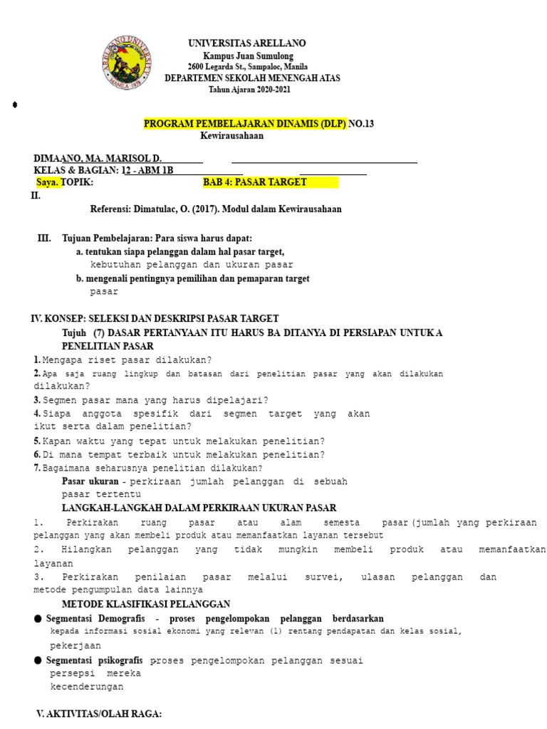 Memahami Pasar Target dalam Kewirausahaan | PDF