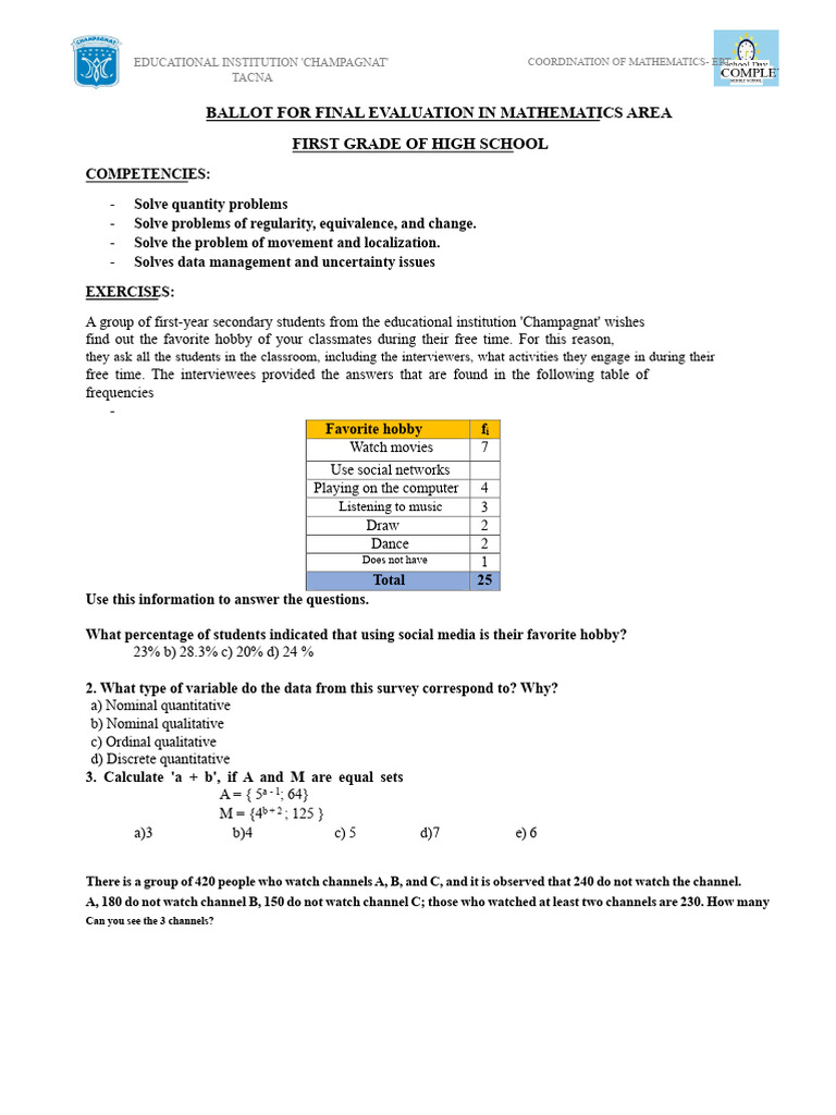 Ballot For Final Evaluation Mathematics Area | PDF | Mathematics ...
