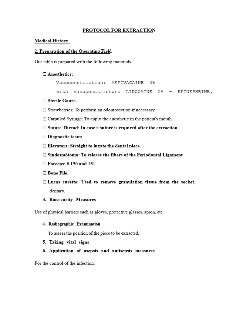 Dental Extraction Protocol Guide | PDF | Medicine | Clinical Medicine