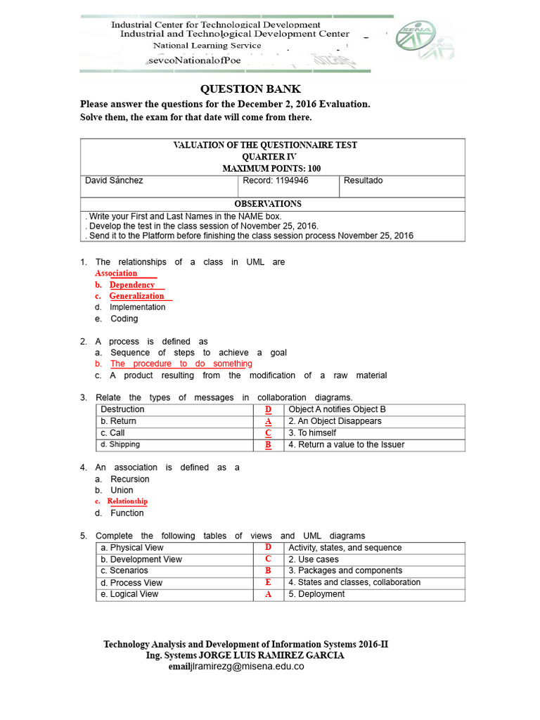 December 2016 Exam Question Bank | PDF | System | Use Case