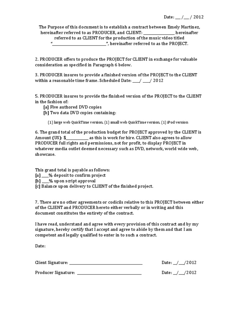 Music Video Contract PDF Insurance Arbitration