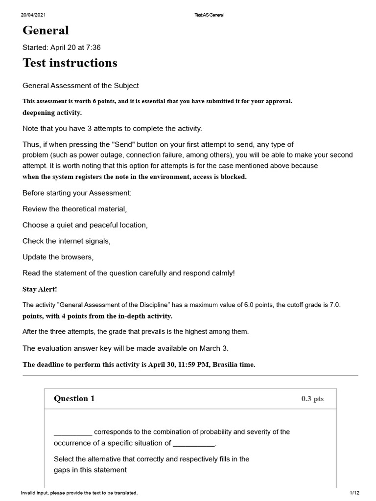 General Assessment on Risk Management | PDF | Risk | Risk Management