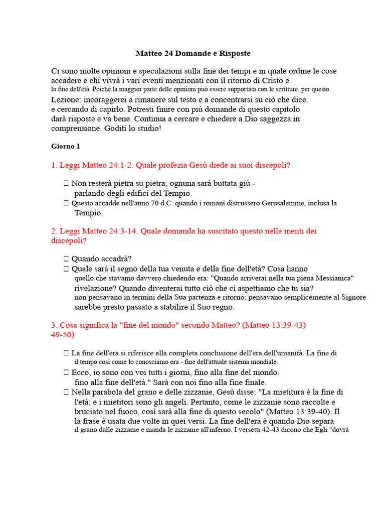 Matteo 24 Domande e Risposte | PDF