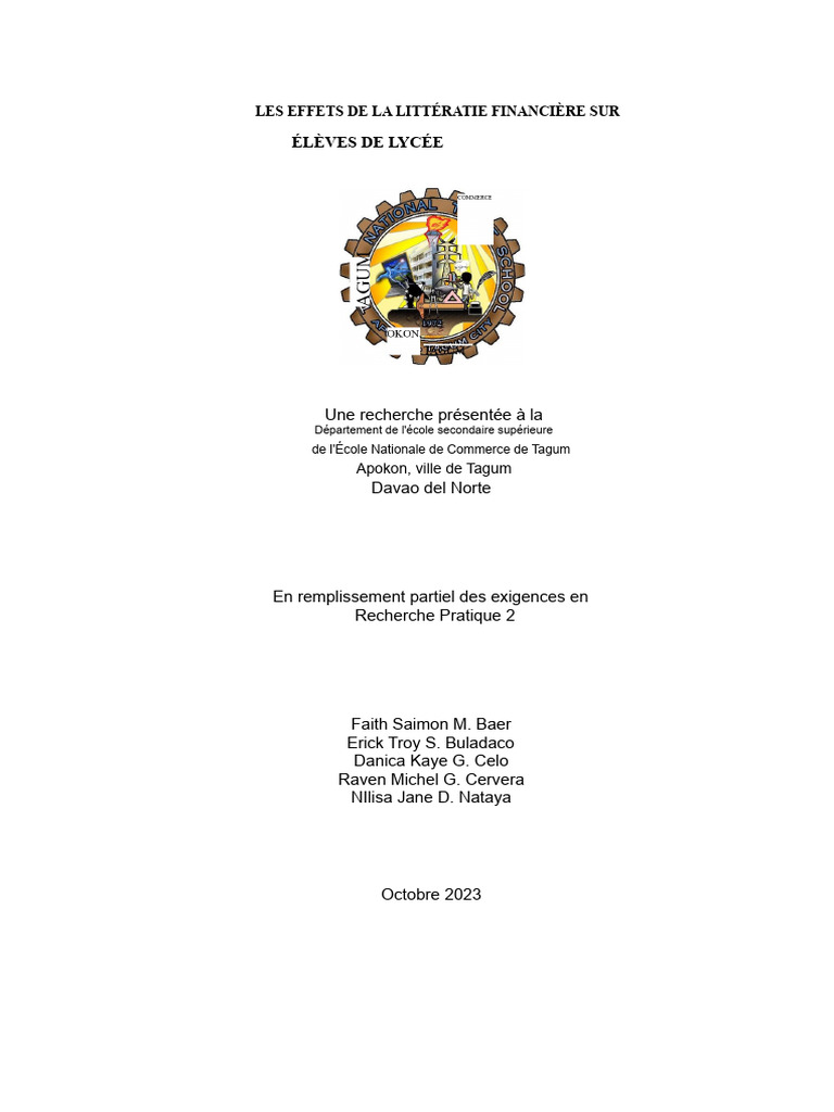 Effets de la littératie financière chez les lycéens | PDF | Littératie ...